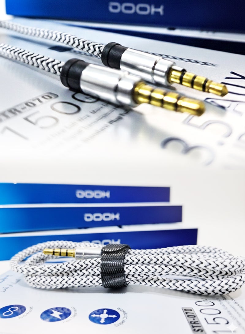 Nylon Male to Male Aux Audio Cable 1.5m  STR-070 - Black/Silver - Image 4